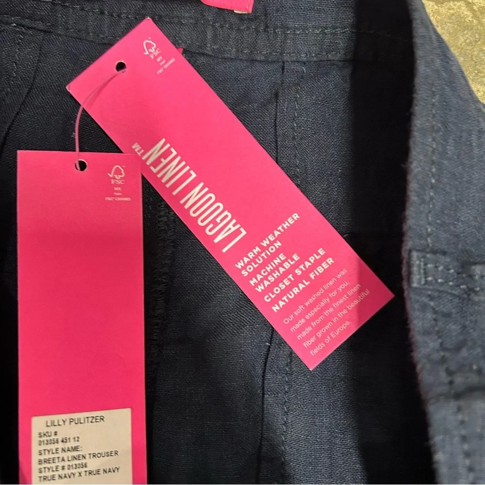 NWT Lilly Pulitzer Womens 12 Lagoon Linen Pant Breeta Linen Trouser True Navy‎ - Picture 5 of 6